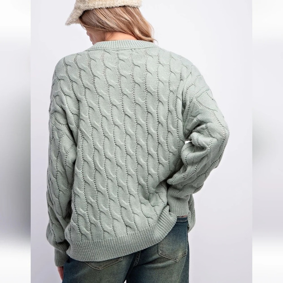 New! Easel Green Cable Knit Sweater S - Picture 5 of 10